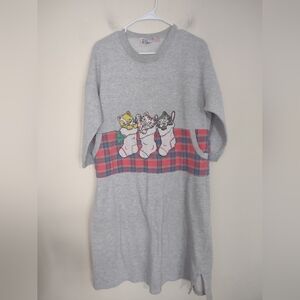 VTG 80s Comfy Club Christmas Sleep Shirt Medium Cat Print Cozy Lounge‎